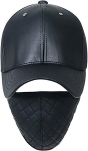 ILILILY Leather Black Cap With Quilted Mask