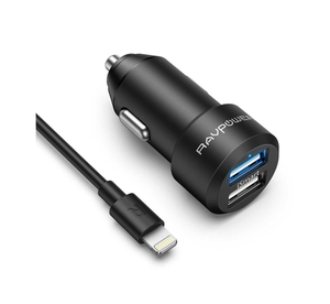 RAVPower 2-Pack Car Charger Combo ( 24W Charger with 1m Lightning Cable ) – Black (RP-VC017)