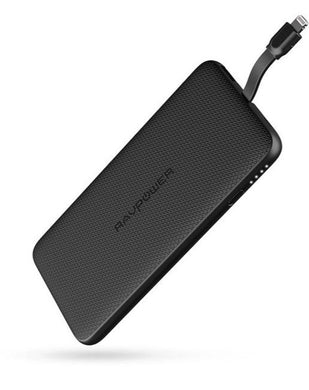 RAVPower 10000mAh Power Bank With Built-in Lightning Cable - Black (RP-PB099)