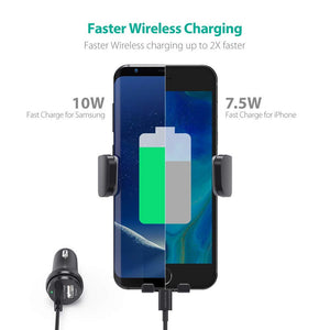 RAVPower Wireless Charging Car Holder 10W/7.5W/5W with Clip Mount - Black (RP-SH014)