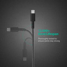 Load image into Gallery viewer, RAVPower 4ft/1.2m Nylon Yarn Braided Lightning Cable - Black (RP-CB012)