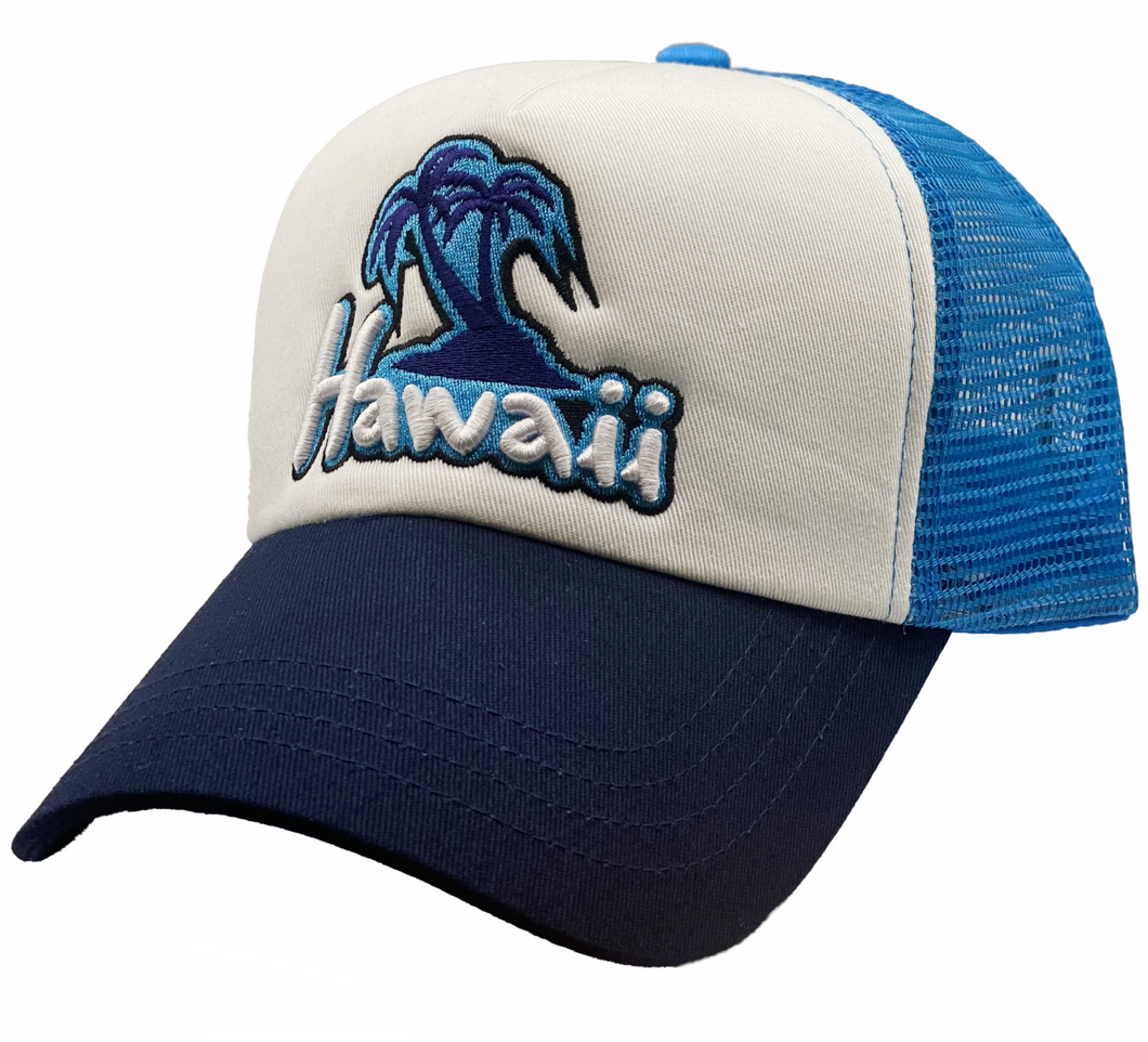 AZ Hawaii White Blue Mesh Cap