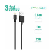Load image into Gallery viewer, RAVPower 3-Pack USB-A to Lightning Cable (0.6m, 1m, 2m) – Black (RP-CB045)