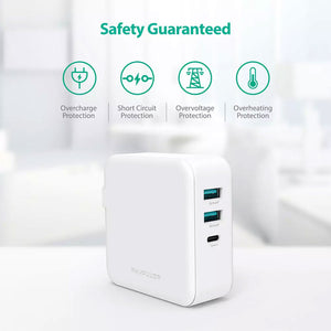 RAVPower 36W Dual-Port USB PD Wall Charger + 1M Lightning Cable - White (RP-PC129)