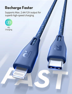 RAVPower Nylon Braided Type-C to Lightning Cable 0.3m - Blue (RP-CB1003BLU)