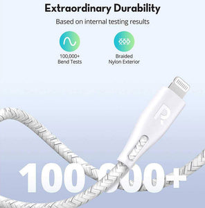 RAVPower Nylon Braided Type-C to Lightning Cable 1.2m - White (RP-CB1004WHI)