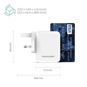 RAVPower Prime 24W 2-Port USB Wall Charger – White (RP-PC001)
