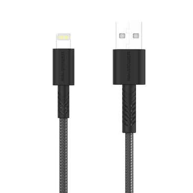RAVPower 4ft/1.2m Nylon Yarn Braided Lightning Cable - Black (RP-CB012)