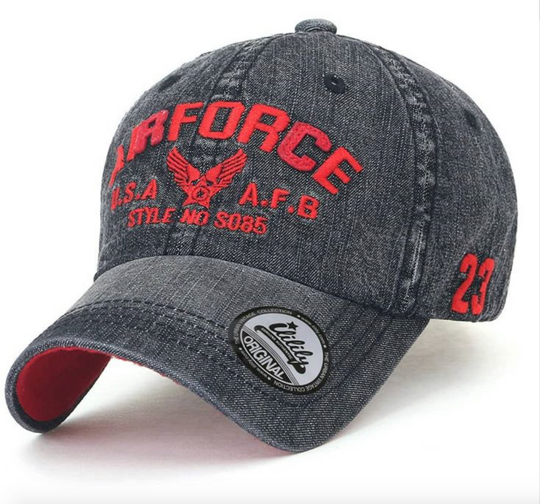 ILILILY 'Airforce' Black Denim Cap