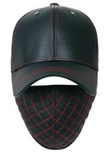 ILILILY Leather Red Black Cap With Quilted Mask