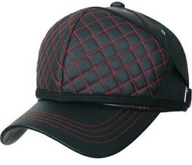 ILILILY Leather Red Black Cap With Quilted Mask