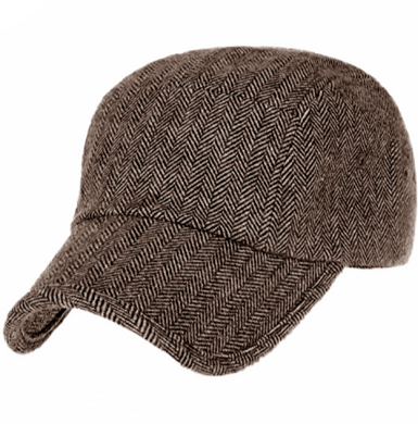 ILILILY Herringbone Pattern Brown Military Cap