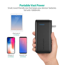 Load image into Gallery viewer, RAVPower AC 10000mAH Power Bank with EU&amp;UK Adapter Black (Built-in US Plug) - Black (RP-PB066)